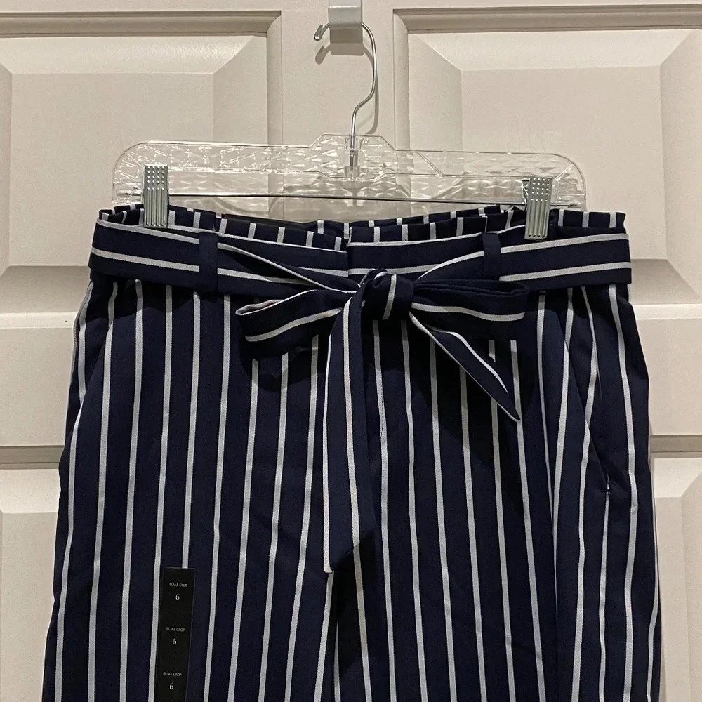 New! Banana Republic Blake Crop wide leg pants Navy stripe Linen 16295